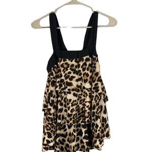 Amanda Uprichard for Le Tote Tan Leopard Animal Print Tiered Blouse Women Sz M